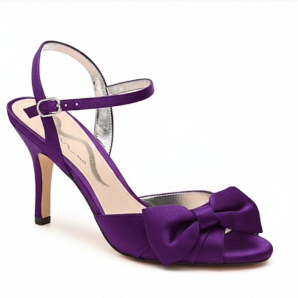 NINA | Royal Purple Satin Heels with Bow | Size 8M